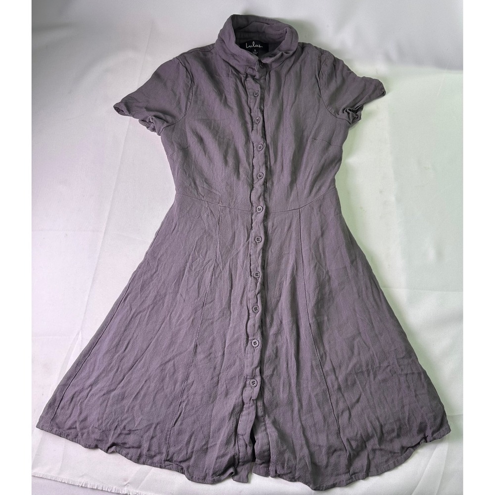 Lulus Mauve Purple Rayon Button Up Short Sleeve‎ Fit & Flare Mini Dress Small S